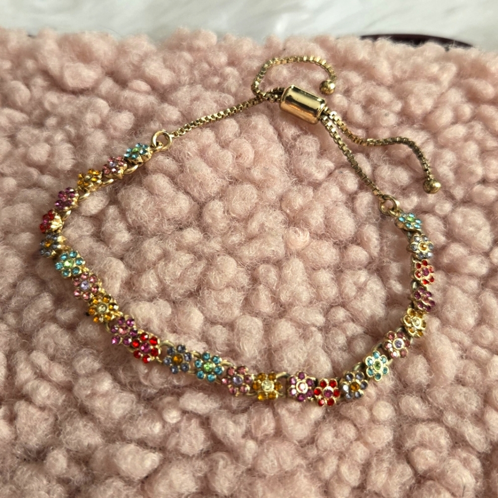 Bauble Bar Anthropologie Gold Plated Cubic Zirconia Rhinestone Flower Bracelet